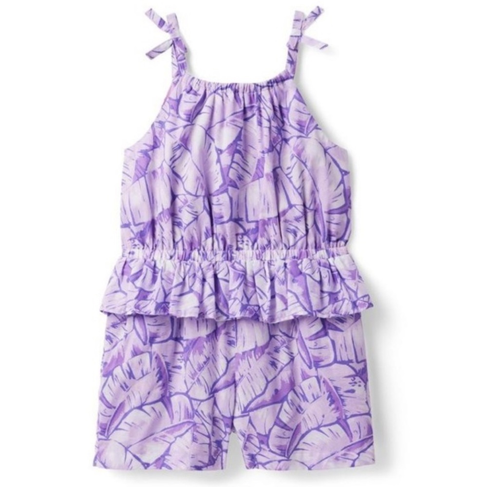Janie and Jack Palm Leaf Peplum Purple Romper SIZE 3